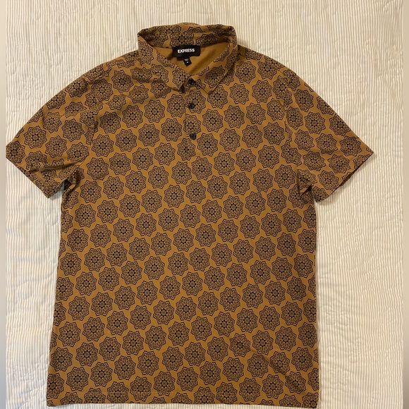 Express Other - Men’s Express Medallion Print Moisture Wicking Performance Polo In Camel Size M